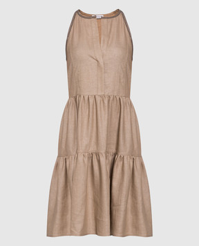 Brunello Cucinelli Бежевое платье с цепочками из эколатуни MH135A4884