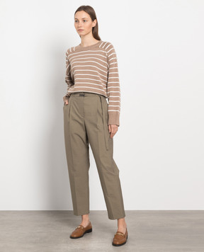 Brunello Cucinelli Штани кольору хакі з ланцюжком моніль M0F79P7461