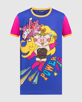 Dolce&Gabbana Синяя футболка с принтом Pig Supergirl F8K74ZHH7JB