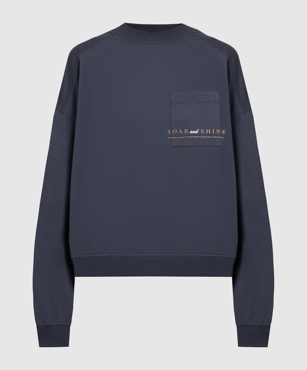 Brunello Cucinelli Gray sweatshirt with a print and monil chain MP827BF600