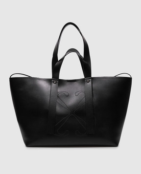 Off-White Чорна шкіряна сумка-тоут з емблемою логотипа Arrow OWNA225C99LEA001