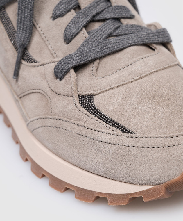 Brunello Cucinelli Серые замшевые кроссовки с цепочкой мониль MZSFG2530P изображение 5