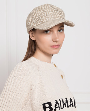 Balmain Бежевая кепка в монограммы шаблон. AF0XA120HB30
