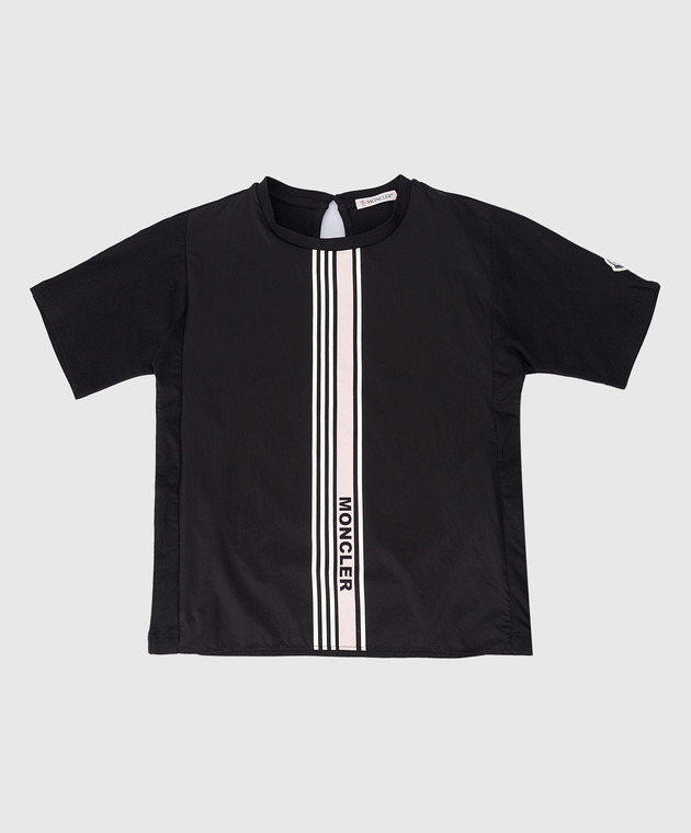 Moncler ENFANT Дитяча чорна футболка з логотипом. 8C0000983907810