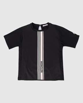 Moncler ENFANT Детская черная футболка с принтом логотипа 8C0000983907810