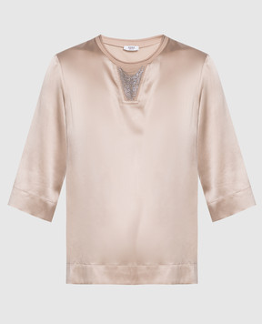 Peserico Бежева шовкова блуза з ланцюжками S066492372C