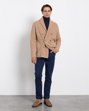 Brunello Cucinelli Темно-синий гольф из кашемира и шелка M2300103