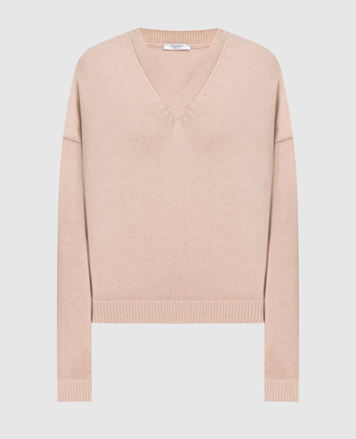 Beige wool, silk and cashmere pullover with monil chain