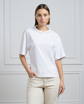 Brunello Cucinelli Біла футболка з ланцюжком моніль з еколатуні M0T81EL330