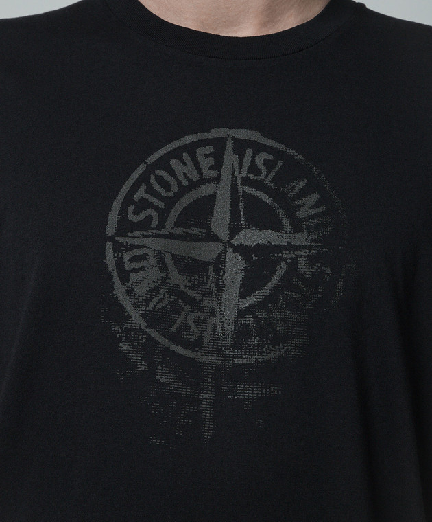 Stone Island Черная футболка с принтом Stamp One 80152RC87 изображение 5