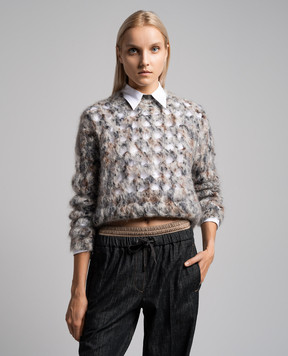 Brunello Cucinelli Серый ажурный свитер MTA309410