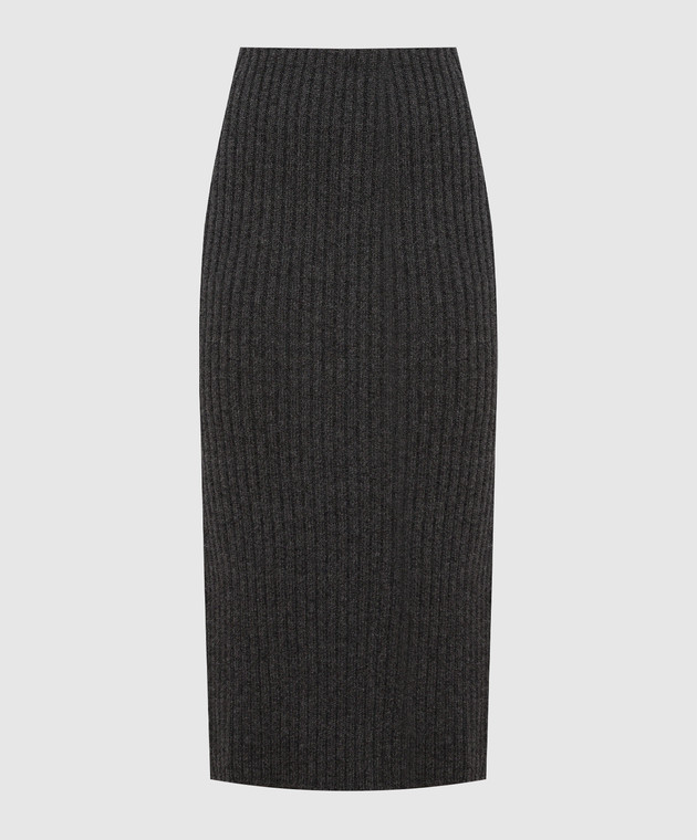 Solotre Gray skirt made of wool in a rib with a slit M3R0091