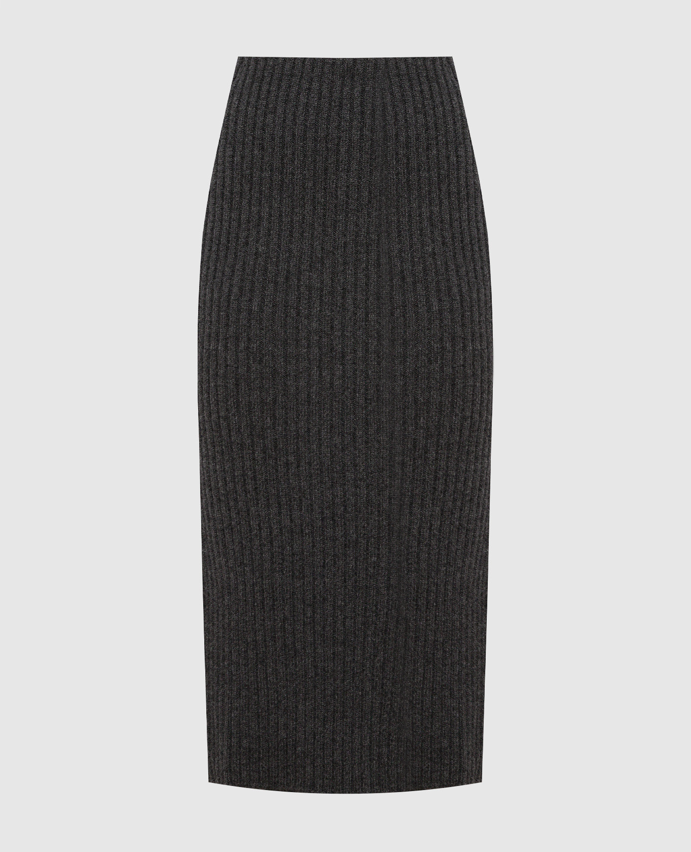 Gray skirt made of wool in a rib with a slit