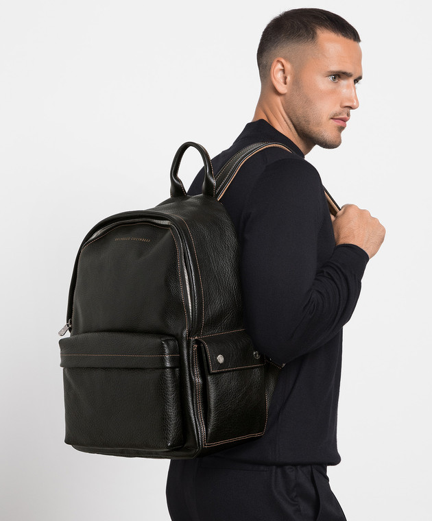 Brunello Cucinelli Black leather backpack with logo MBZIU243 image 2