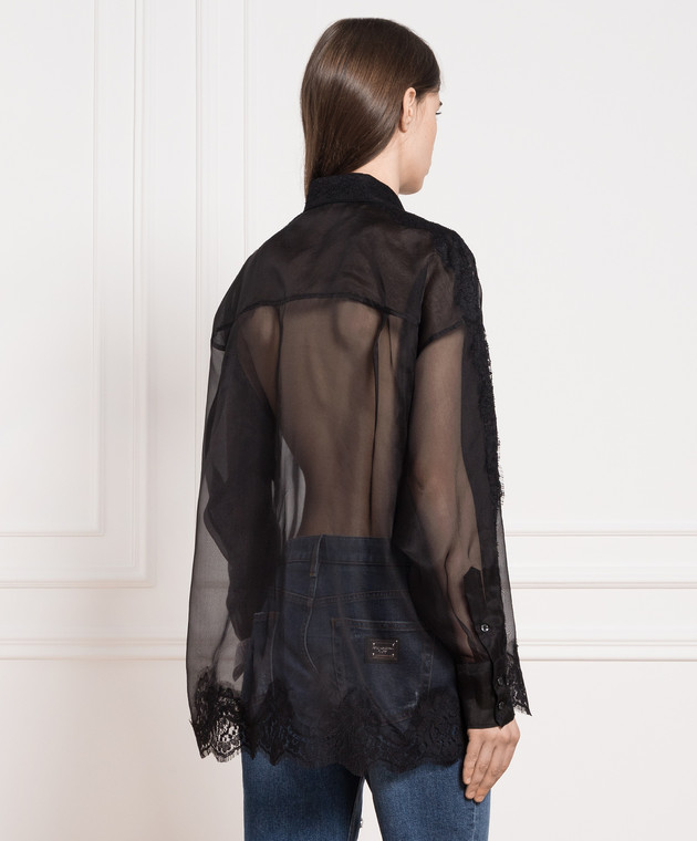 Dolce&Gabbana Black shirt with lace F5Q31TFU1BU изображение 4