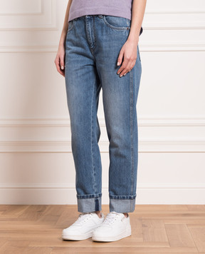 Brunello Cucinelli Сині джинси мом з ефектом потертості MA095P5595
