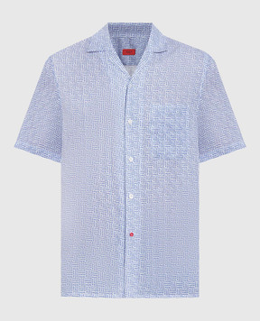 ISAIA Голубая рубашка из льна в геометрический узор. CAM184C7926