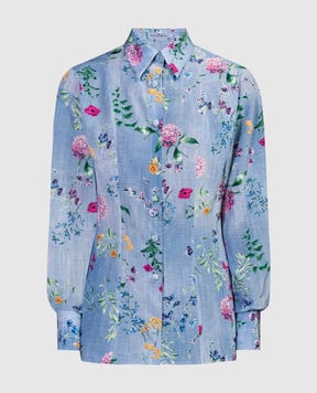 Ermanno Scervino Голубая блузка из шелка в цветочный принт. D442K309UYF