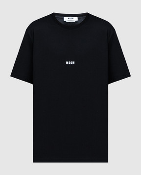 MSGM Черная футболка с контрастным принтом логотипа 2000MM500200002