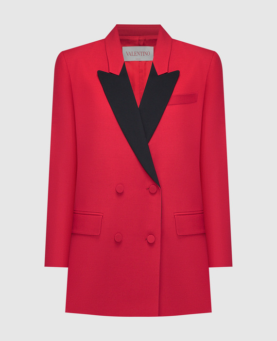 Red double-breasted wool and silk jacket