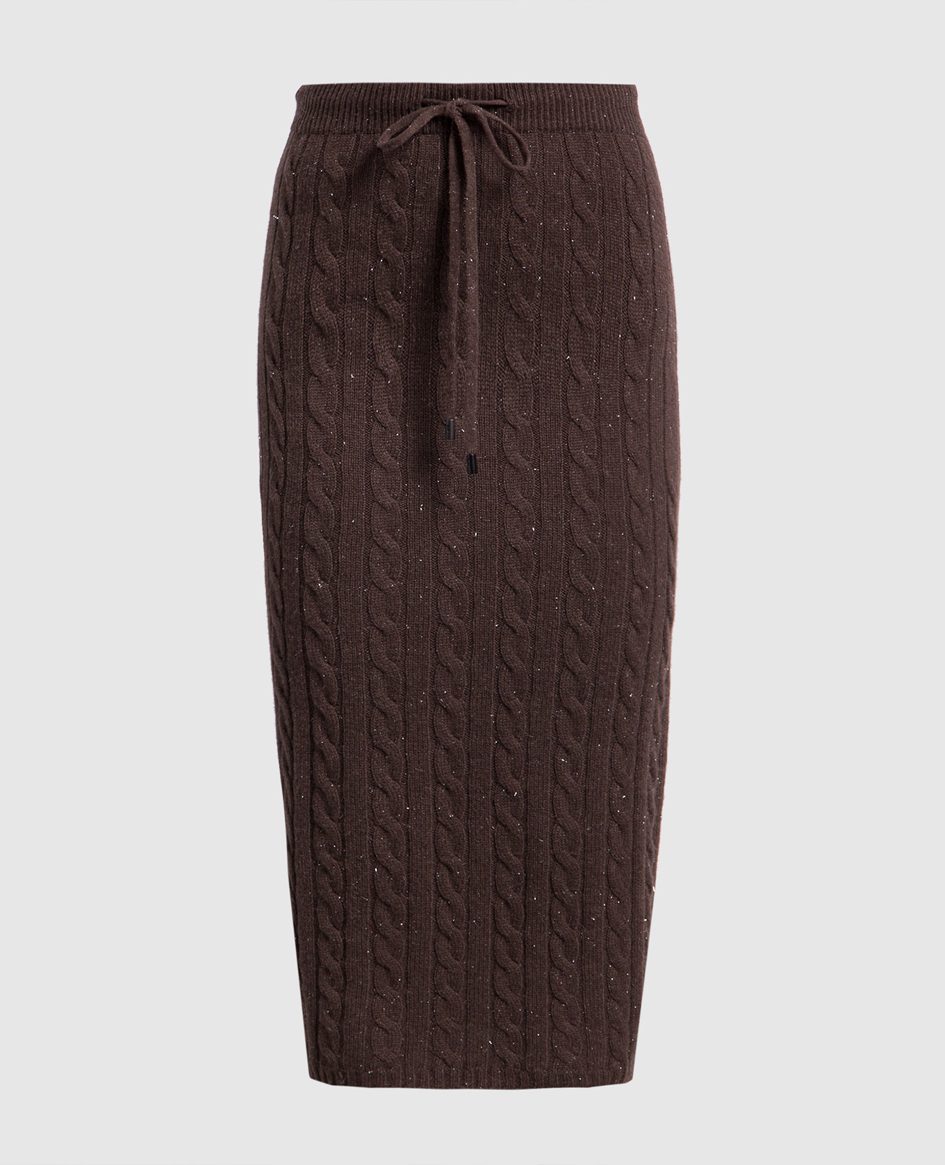 Brown midi skirt with textured pattern and lurex