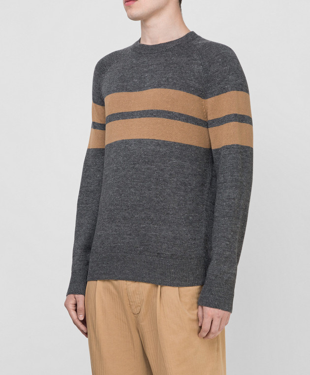 Brunello Cucinelli Темно-серый свитер из льна M2L79200 изображение 3