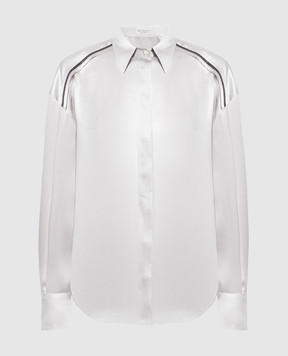 Brunello Cucinelli Серая рубашка из шелка с цепочкой мониль MPC59MX506