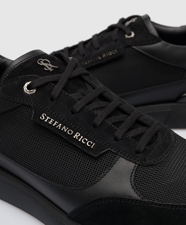 Stefano Ricci Black combination sneakers with metallic logo UF098G6414SDPWYT изображение 5