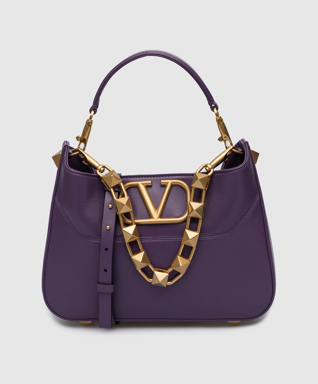 Valentino Фіолетова шкіряна сумка-трапеція Stud Sign з емблемою XW2B0K28VNL