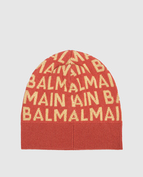 Balmain Дитяча червона шапка в логотип з люрексом BT0A37Z1849