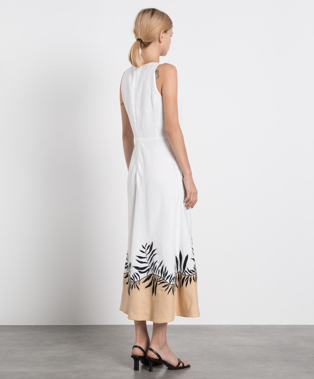 Loro Piana Біла лляна сукня з контрастною вишивкою FAM1980 зображення 4