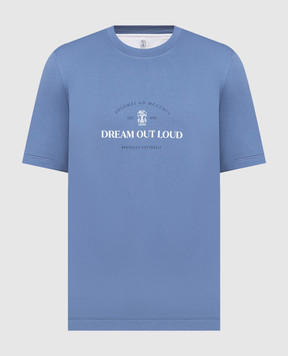 Brunello Cucinelli Синя футболка з принтом логотипу M0T618431