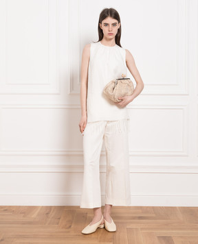 Max Mara Белый топ из льна с бахромой BOBBIO