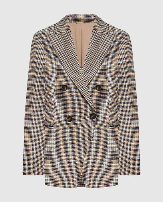 Double-breasted jacket made of linen in a houndstooth pattern with lurex