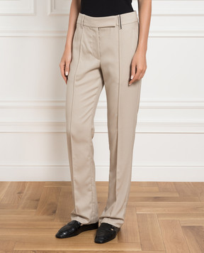 Brunello Cucinelli Бежевые брюки из шерсти с цепочкой мониль MD549P8356