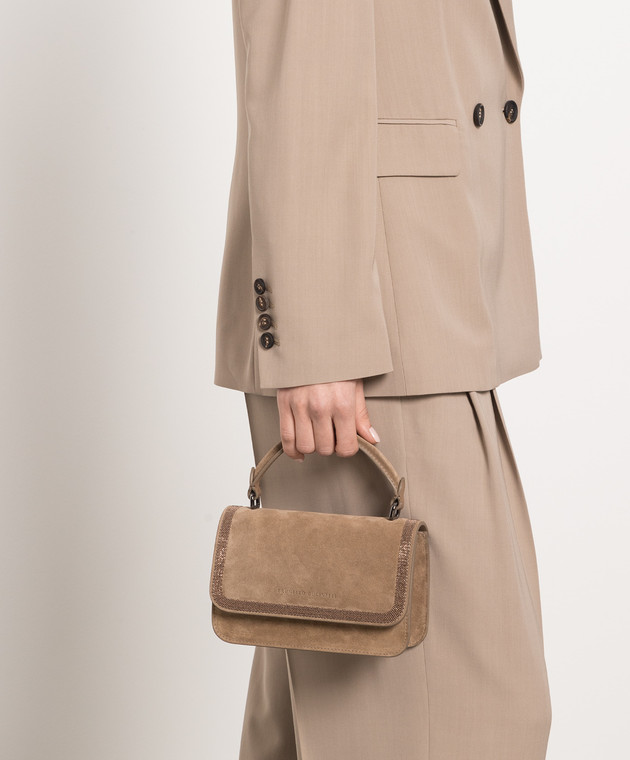 Brunello Cucinelli Коричневая замшевая сумка кросс-боди с цепочкой мониль MBDLD2496 изображение 2