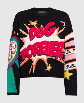 Dolce&Gabbana Черный свитер в узор с нашивками FX079ZJAMON