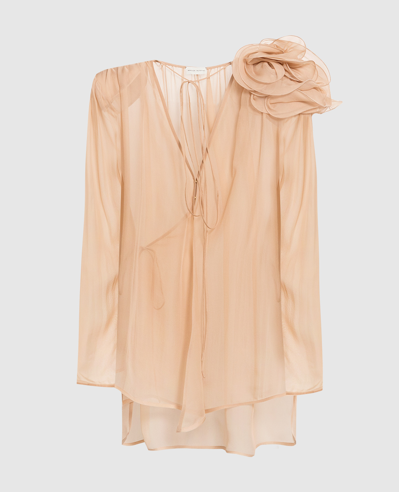 

Бежевая блуза из шелка с брошью, Бежевый, Блузы