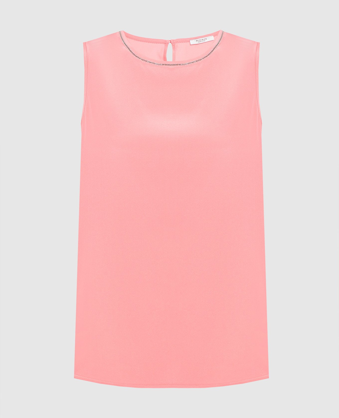 Pink silk top with monil chain