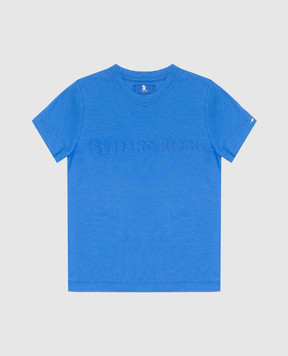 Stefano Ricci Детская синяя футболка с вышивкой логотипа YNH0400330803