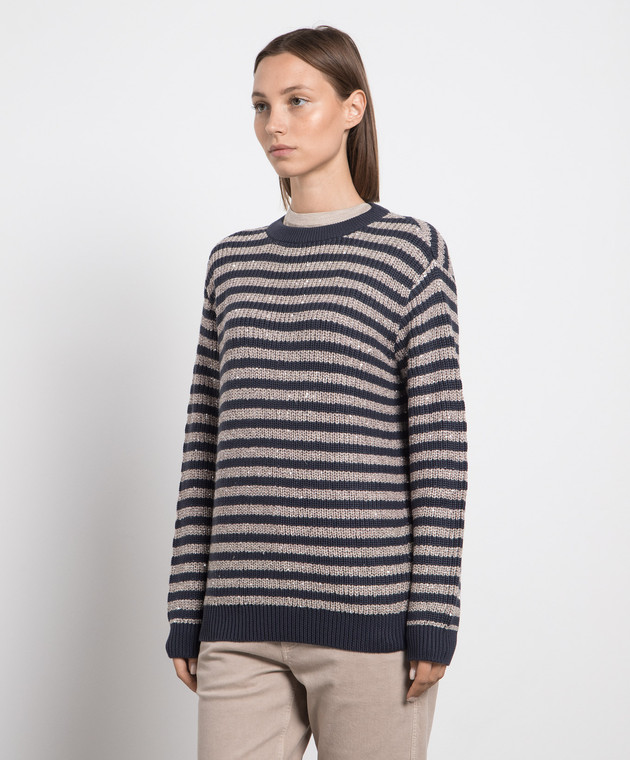 Brunello Cucinelli Blue striped sweater with sequins M19580210P image 3
