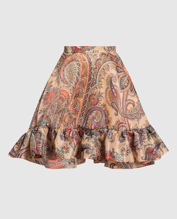 Beige skirt with ruffles in a paisley print