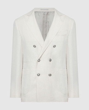 Brunello Cucinelli Бежевый двубортный пиджак из льна, шерсти и шелка MD4957BBDD