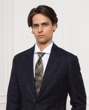 Brunello Cucinelli Краватка кольору хакі з шовку в смужку MM8910018