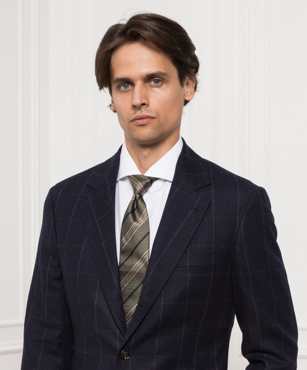 Brunello Cucinelli Краватка кольору хакі з шовку в смужку MM8910018 зображення 2