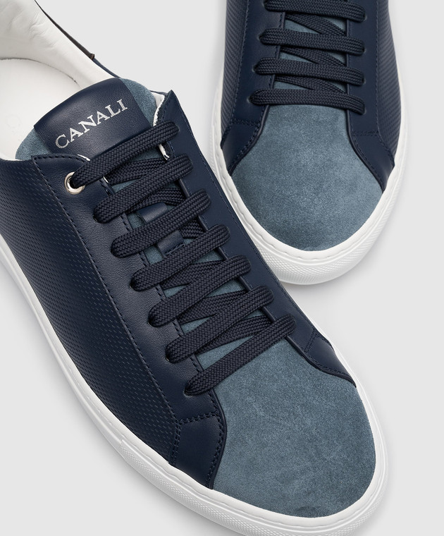 Canali Blue leather sneakers with logo RB00790191233 изображение 5