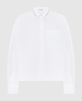 Brunello Cucinelli Біла сорочка з шовком з ланцюжком моніль з еколатуні M0091MR426
