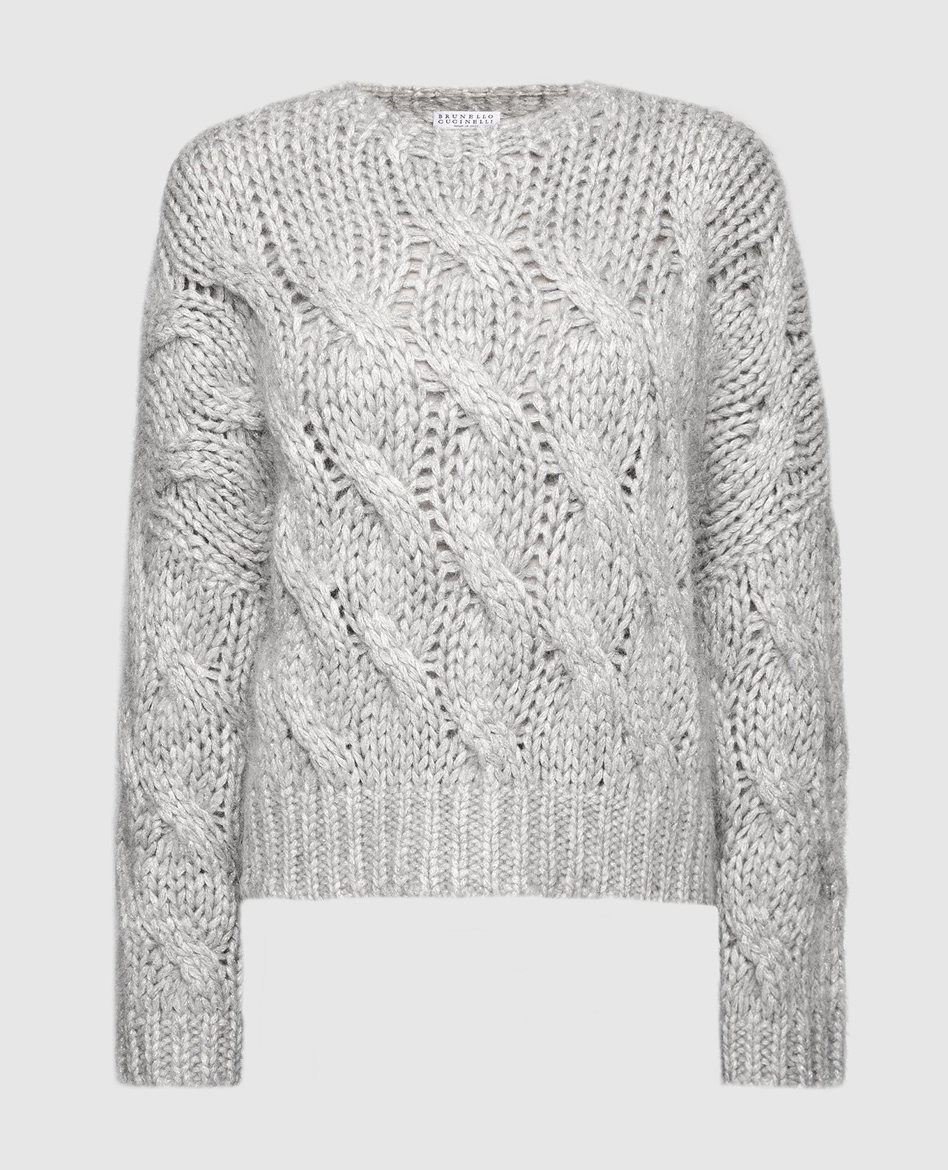 Gray sweater in a textured pattern with lurex