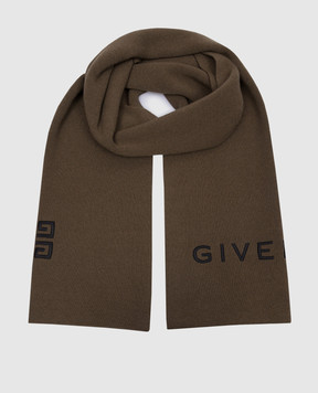 Givenchy Коричневий шарф з вовни і кашеміру з вишивкою логотипа GV4018U7121