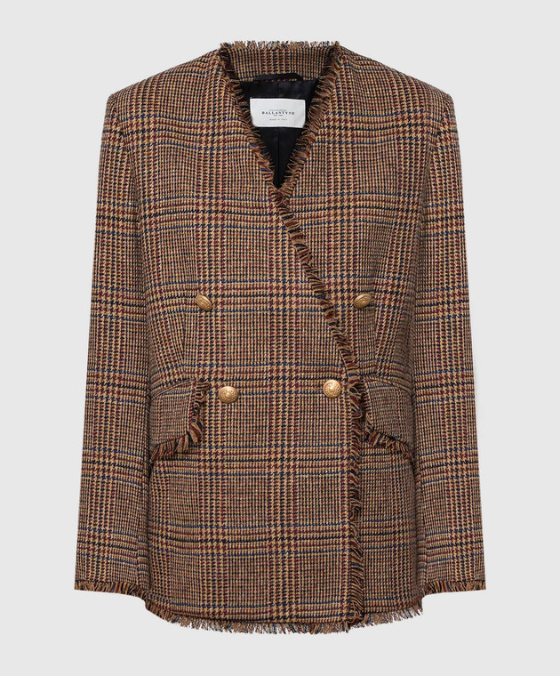 Ballantyne Brown double-breasted check woolen jacket BLJ033KWL02